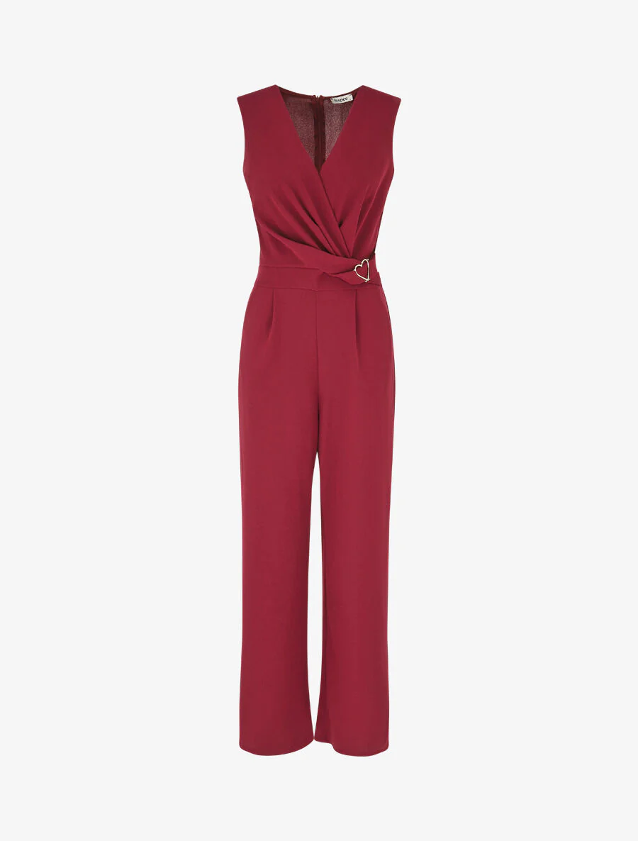 Effen mouwloze jumpsuit met hartdetail - bordeaux
