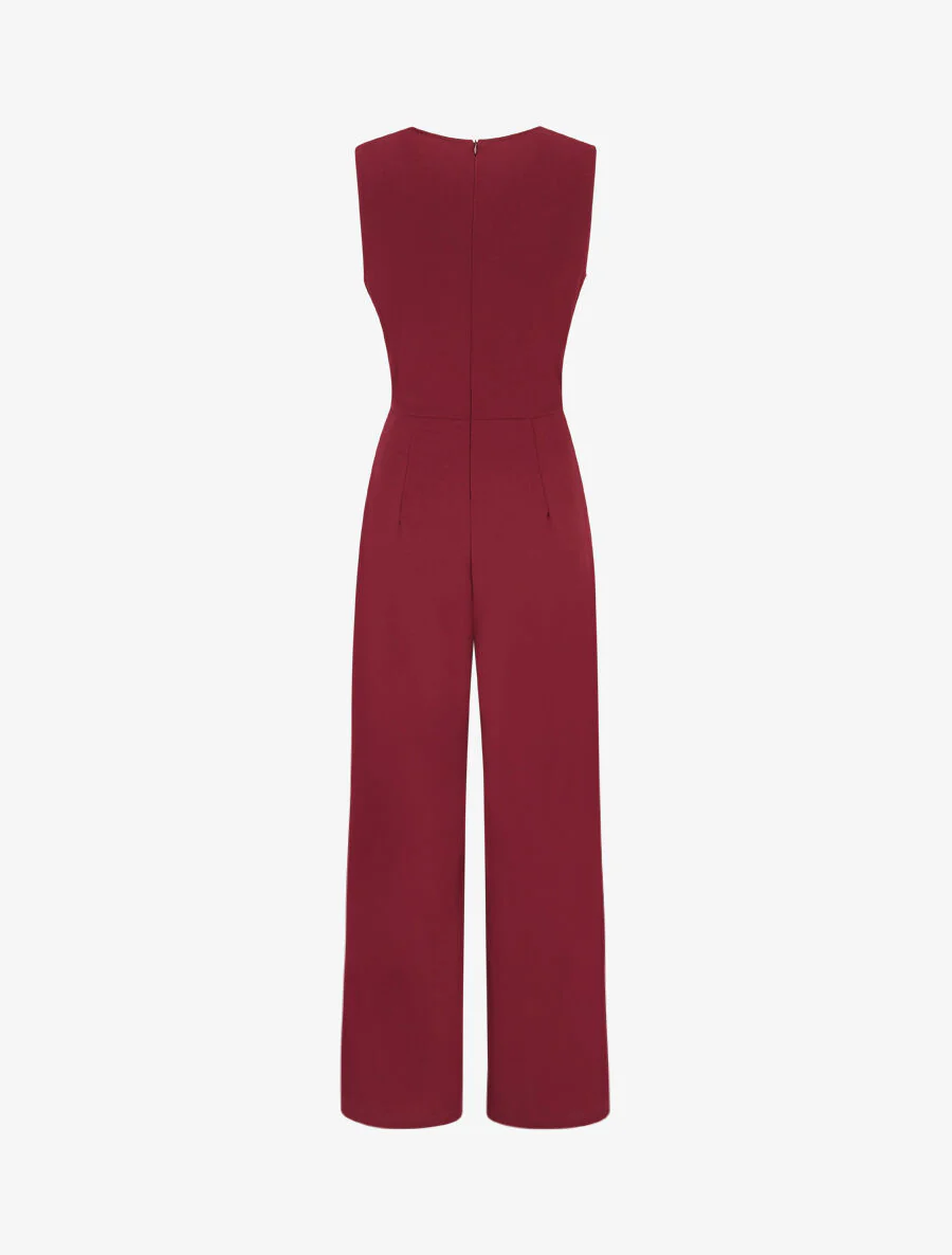 Effen mouwloze jumpsuit met hartdetail - bordeaux - Image 2
