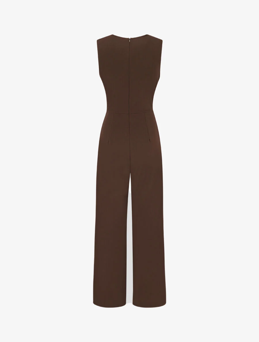 Effen mouwloze jumpsuit met hartdetail - Bruin - Image 2