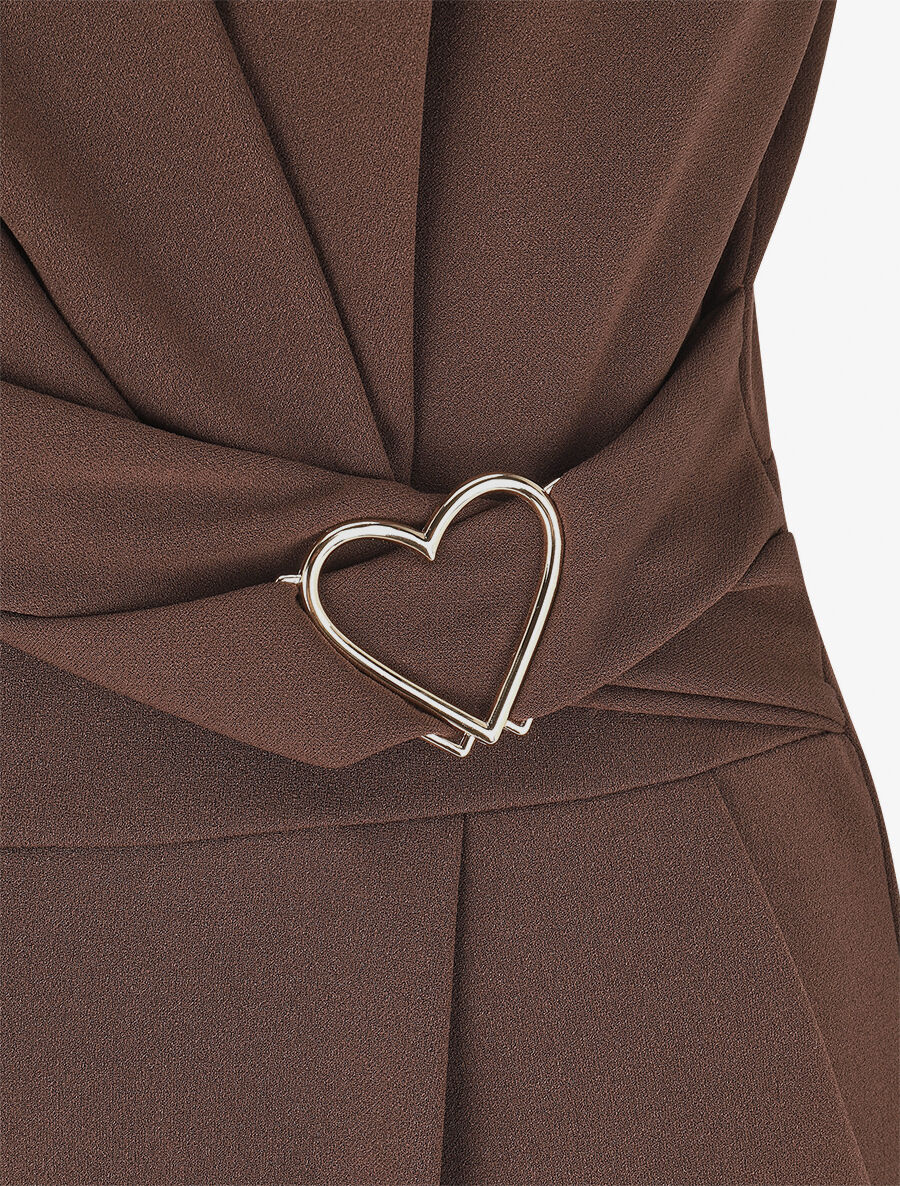 Effen mouwloze jumpsuit met hartdetail - Bruin - Image 3