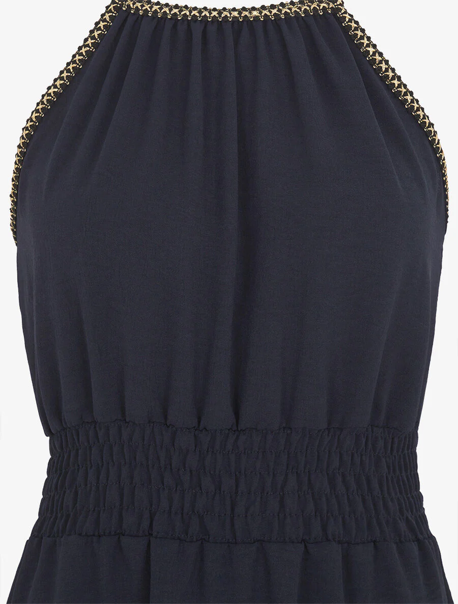 Effen mouwloze jurk met elastische tailleband - Marineblauw - Image 3