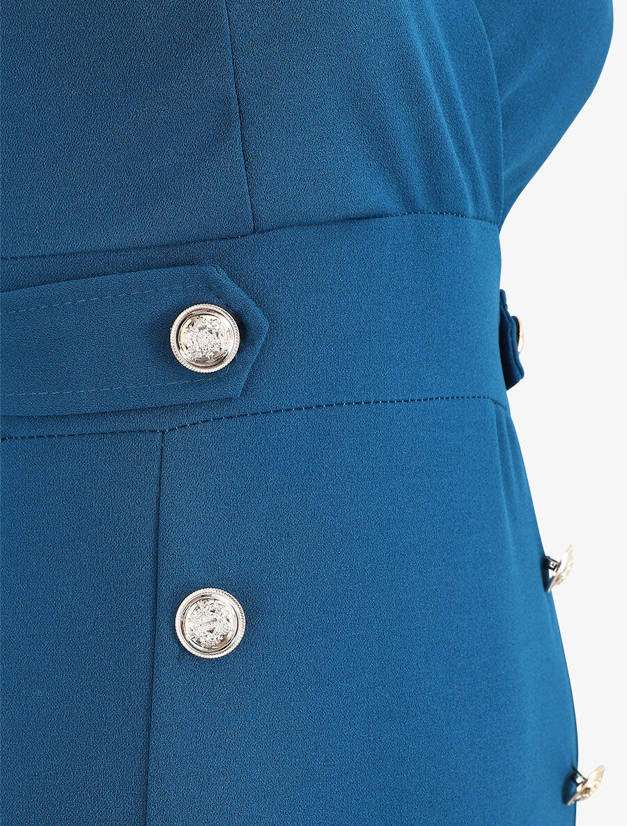 Effen mouwloze jurk met knopen - blauw - Image 4