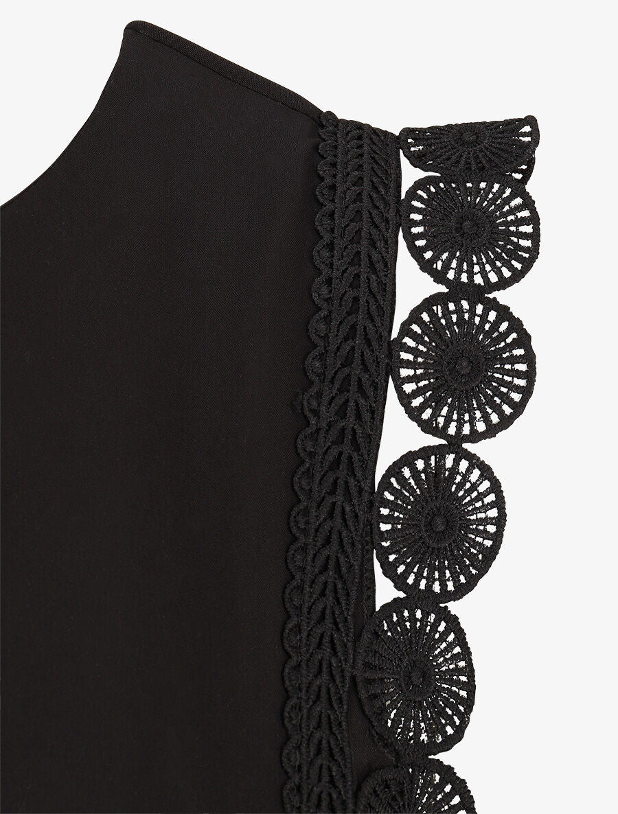 Effen mouwloze kanten top - Zwart - Image 3