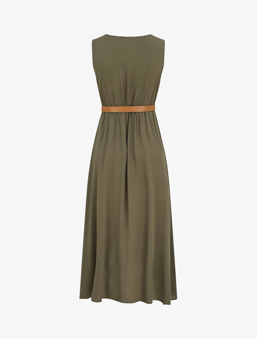 Effen. mouwloze lange jurk met knopen - Khaki - Image 2