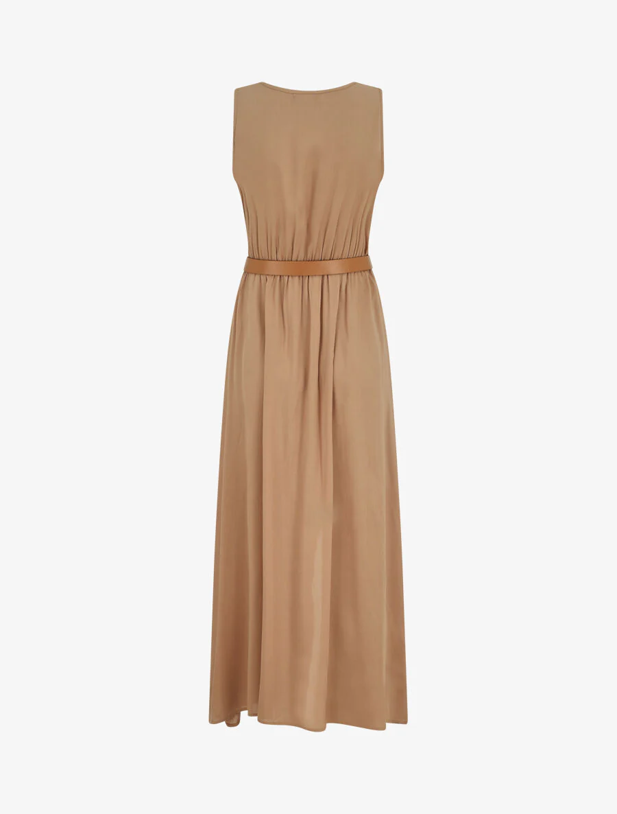 Effen. mouwloze lange jurk met knopen - Beige - Image 2