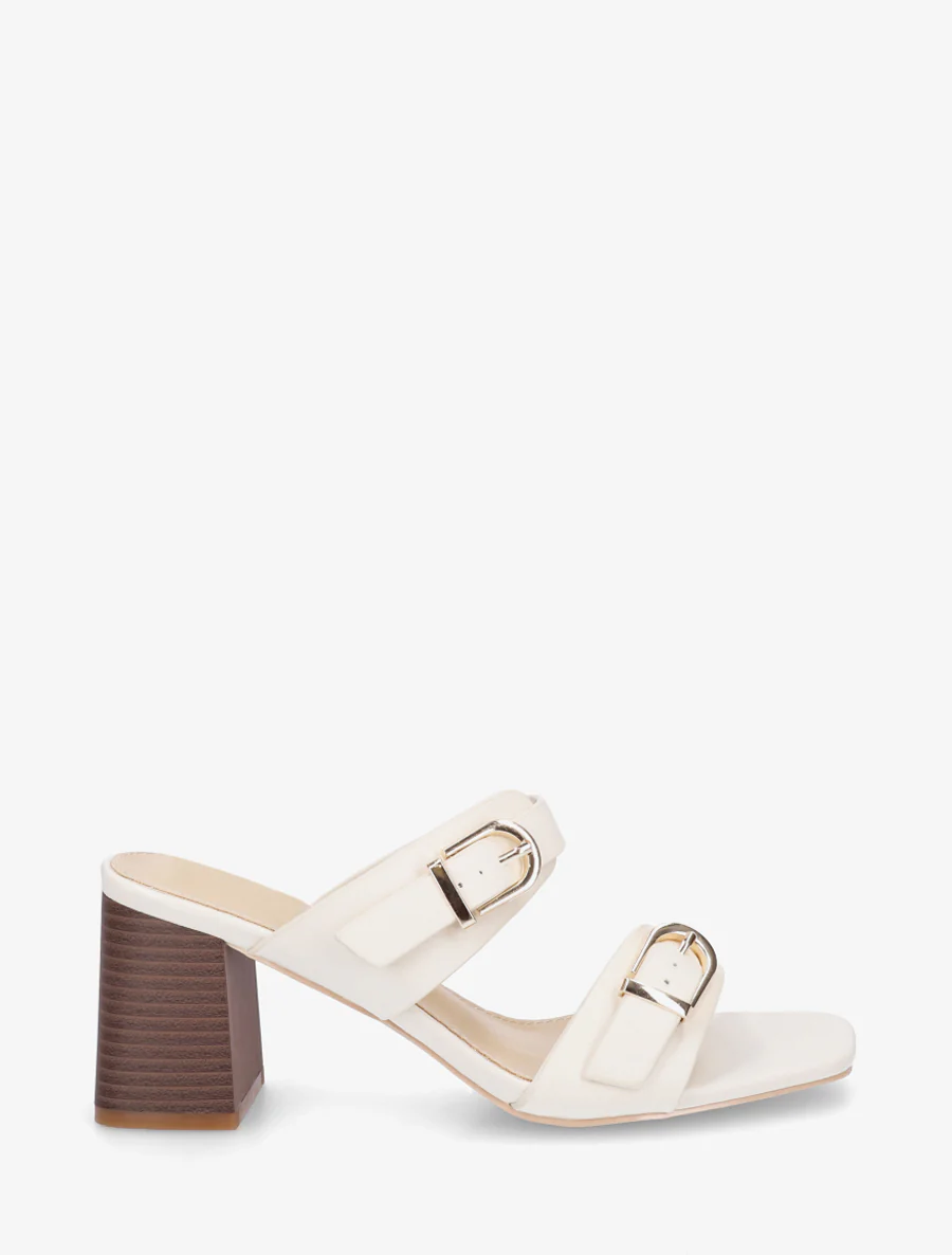 Effen muiltjes met dubbele gespen - Beige