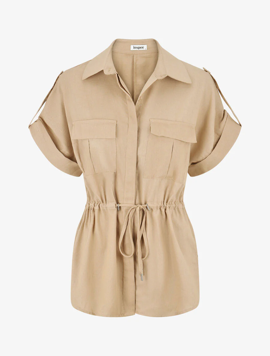 Effen overhemd en broek met linnen effect - Beige - Image 3