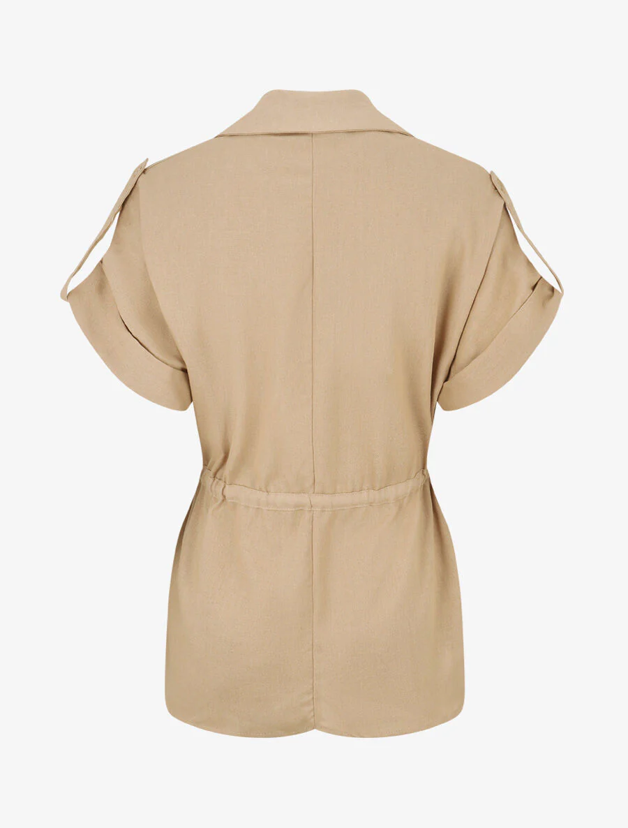 Effen overhemd en broek met linnen effect - Beige - Image 4