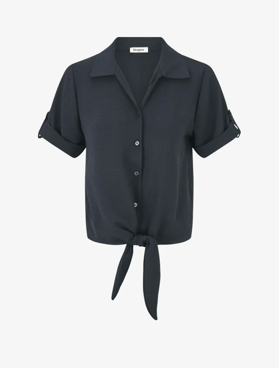 Effen overhemd met knoopsluiting - marineblauw