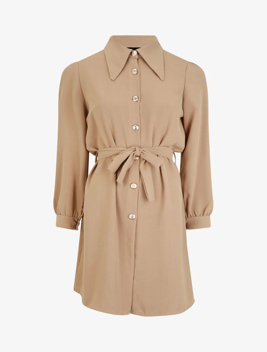 Effen overhemdjurk met lange mouwen - Beige