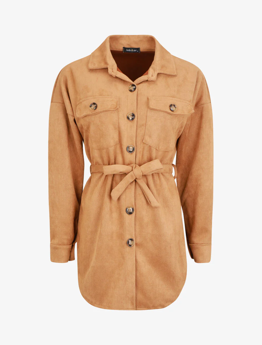 Effen overshirt van kunstsuède - camel