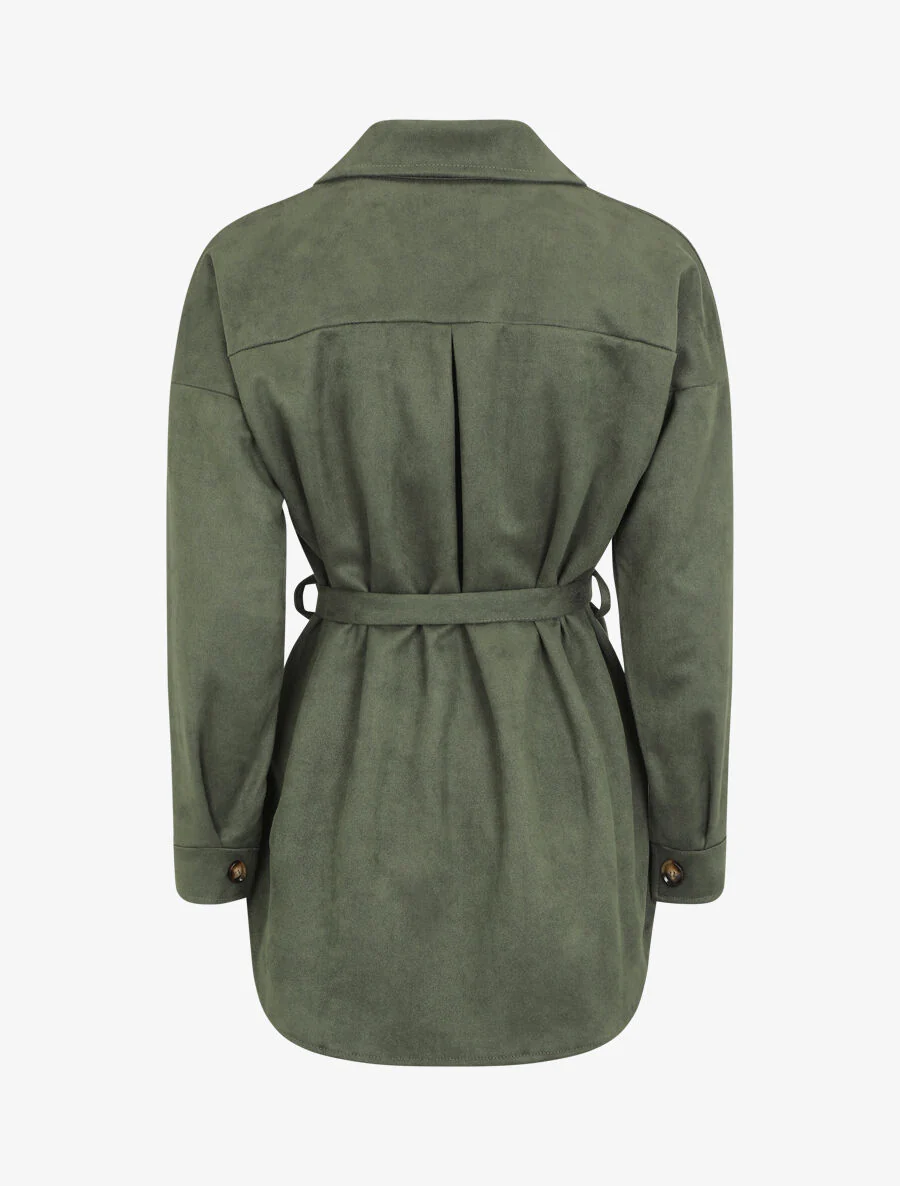 Effen overshirt van kunstsuède - Khaki - Image 2