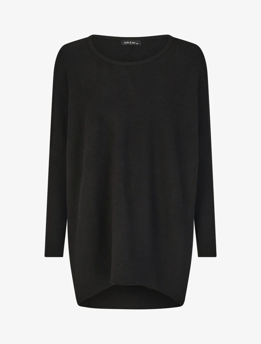 Effen oversized geribde trui - zwart