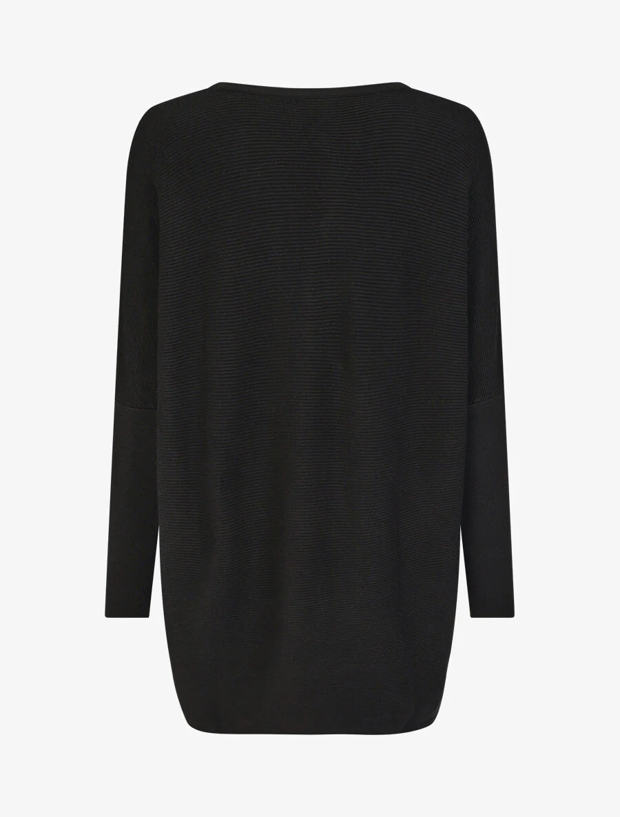 Effen oversized geribde trui - zwart - Image 2