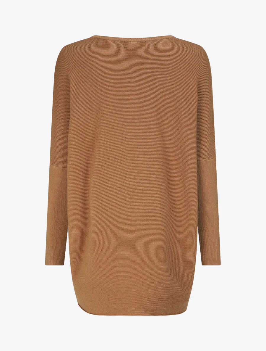 Effen oversized geribde trui - Kameel - Image 2
