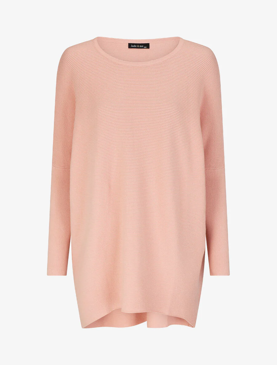 Effen oversized geribde trui - Roze