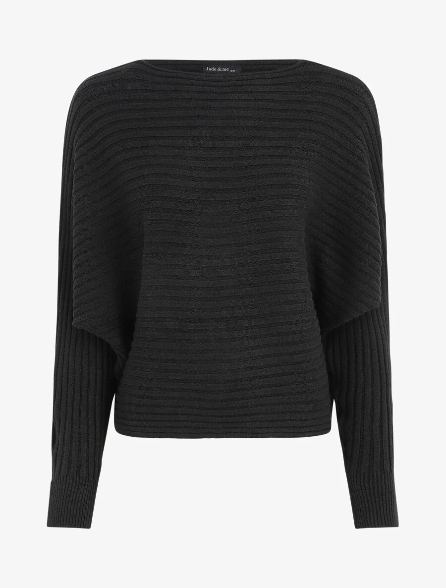 Effen oversized trui met vleermuismouwen - zwart