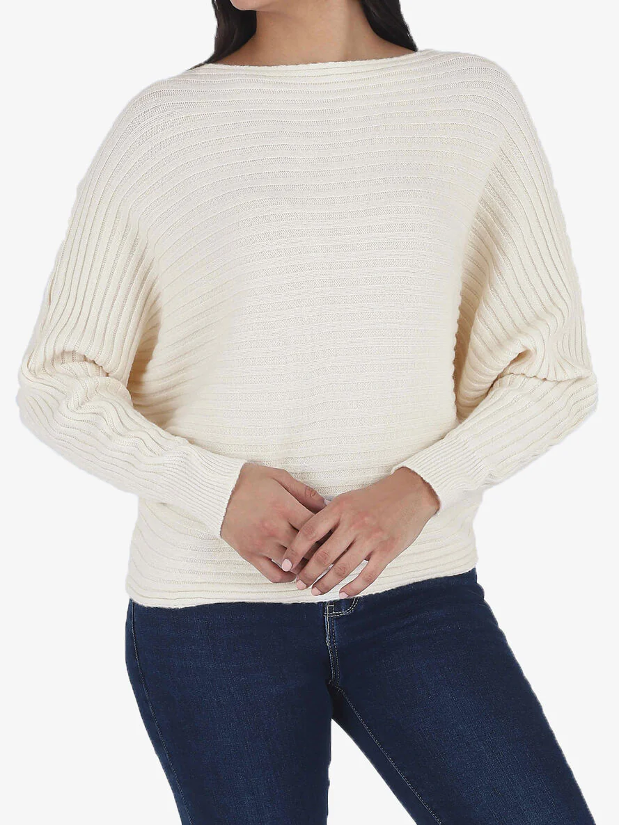 Effen oversized trui met vleermuismouwen - Ecru - Image 4