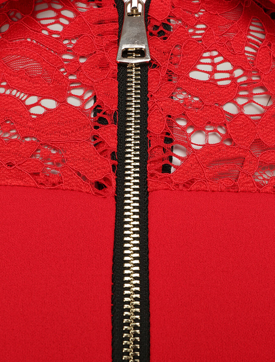 Effen plooirok met kanten mouwen - Rood - Image 3