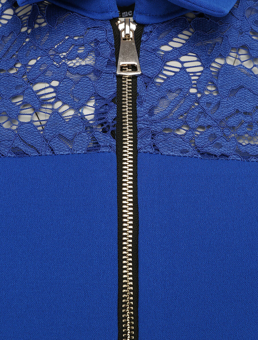 Effen plooirok met kanten mouwen - Elektrisch blauw - Image 3