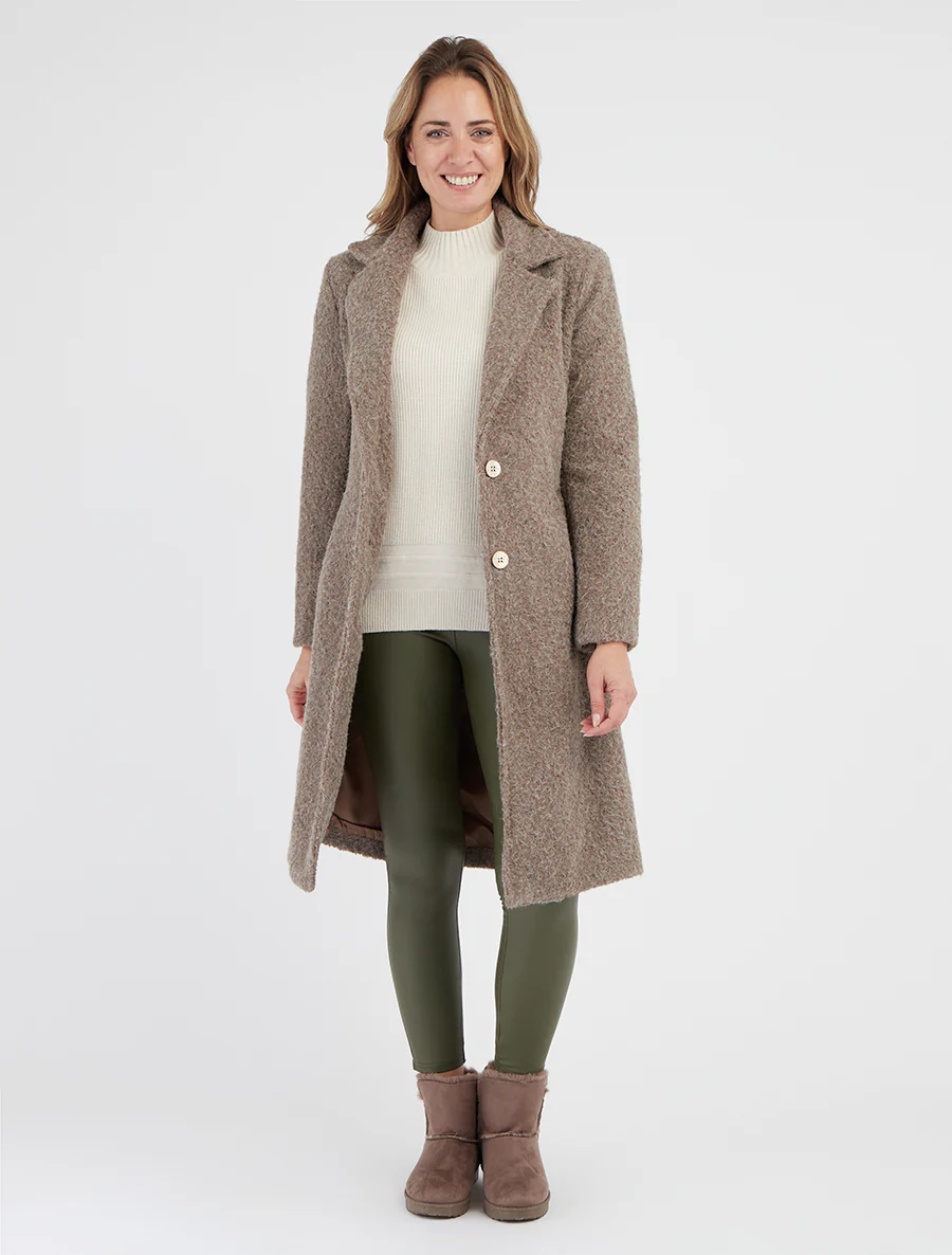 Effen pluizige mantel met gekartelde kraag - Mol - Image 4