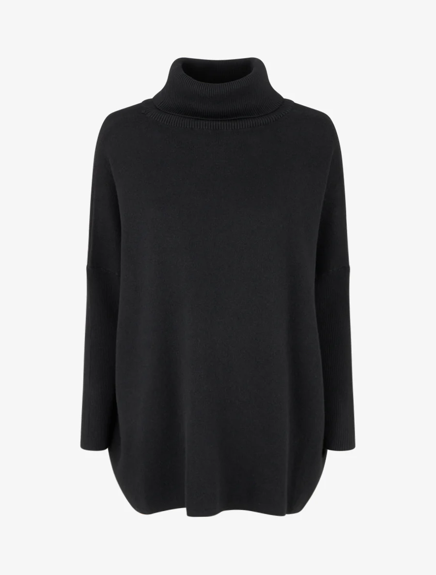 Effen poncho met coltrui - Zwart