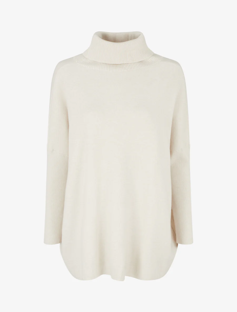 Effen poncho met coltrui - Ecru