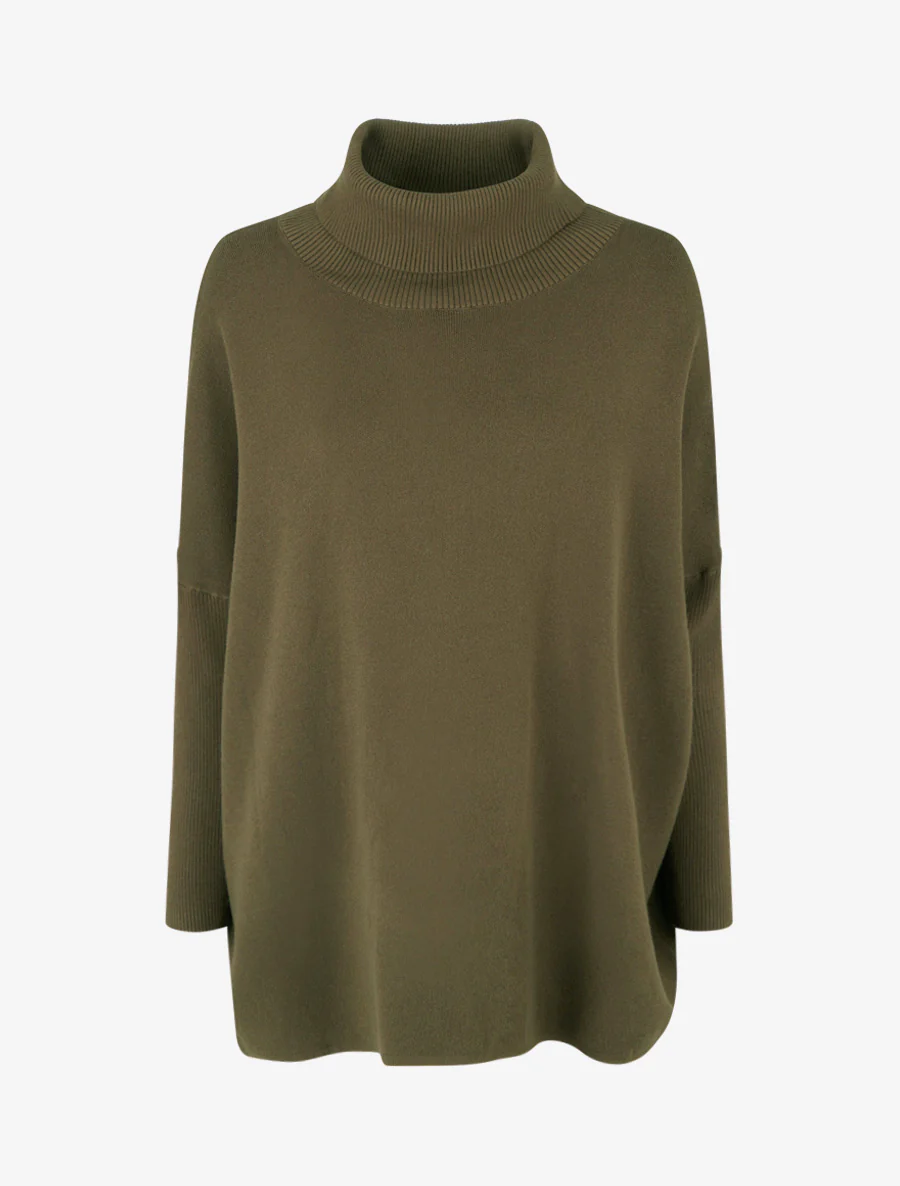 Effen poncho met coltrui - Kaki
