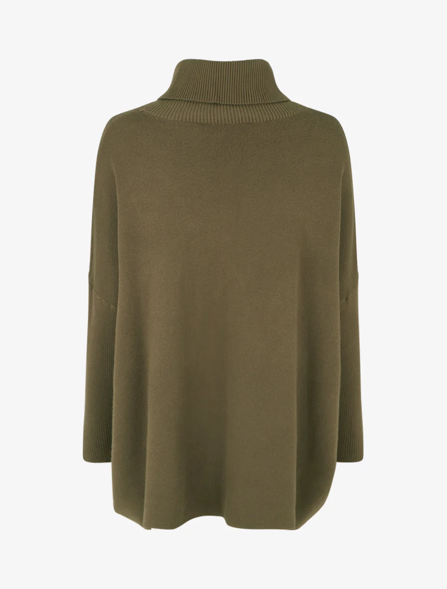 Effen poncho met coltrui - Kaki - Image 2