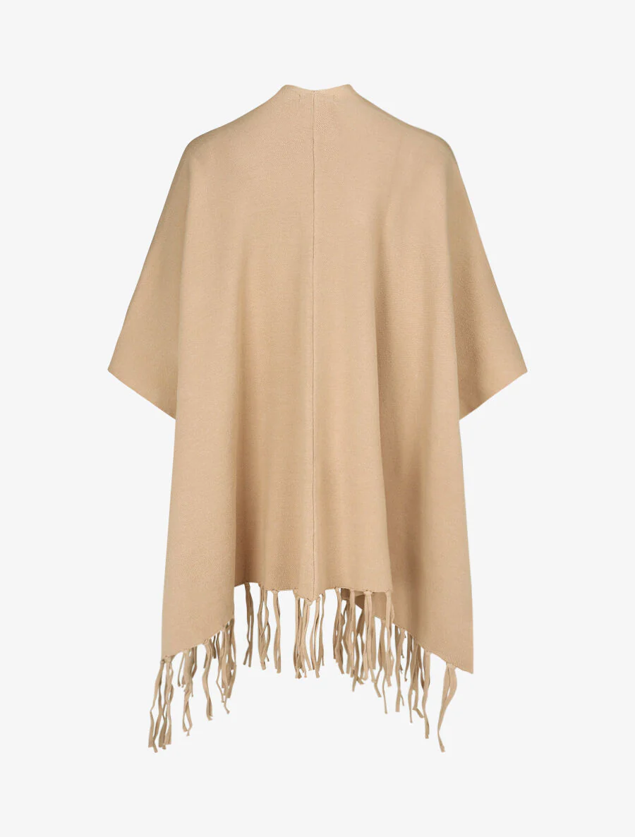 Effen poncho met franjes - Camel - Image 2