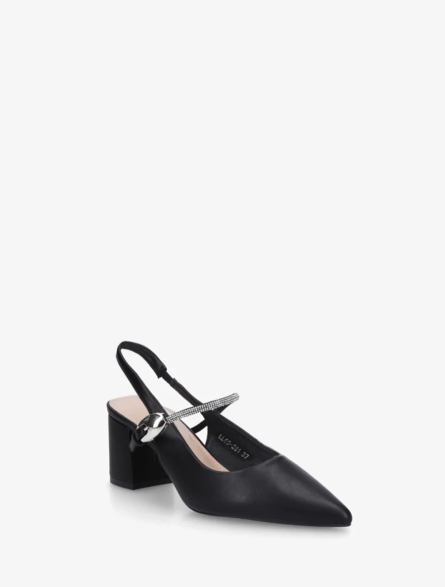 Effen pumps met een bandje met strassteentjes - Zwart - Image 2