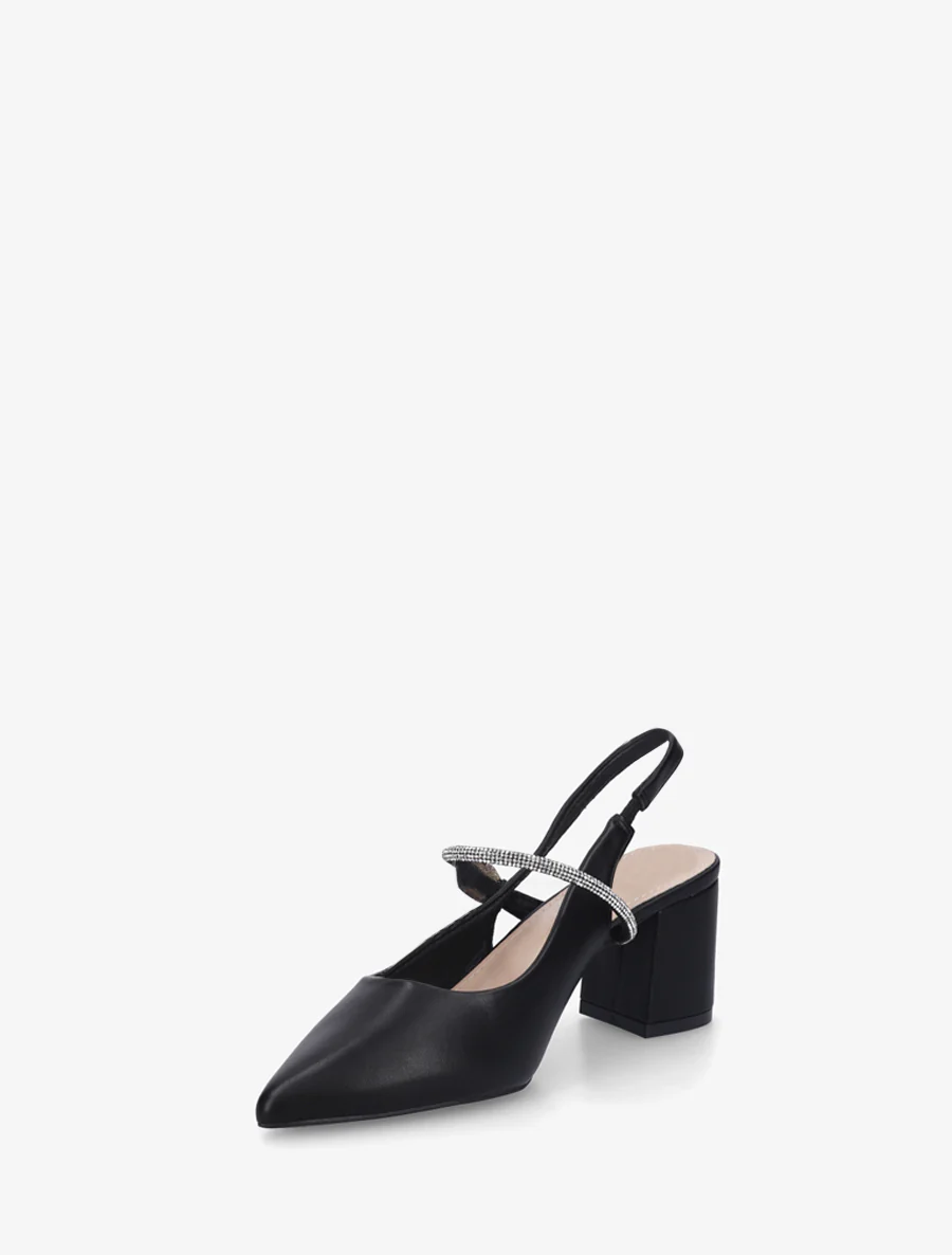 Effen pumps met een bandje met strassteentjes - Zwart - Image 3