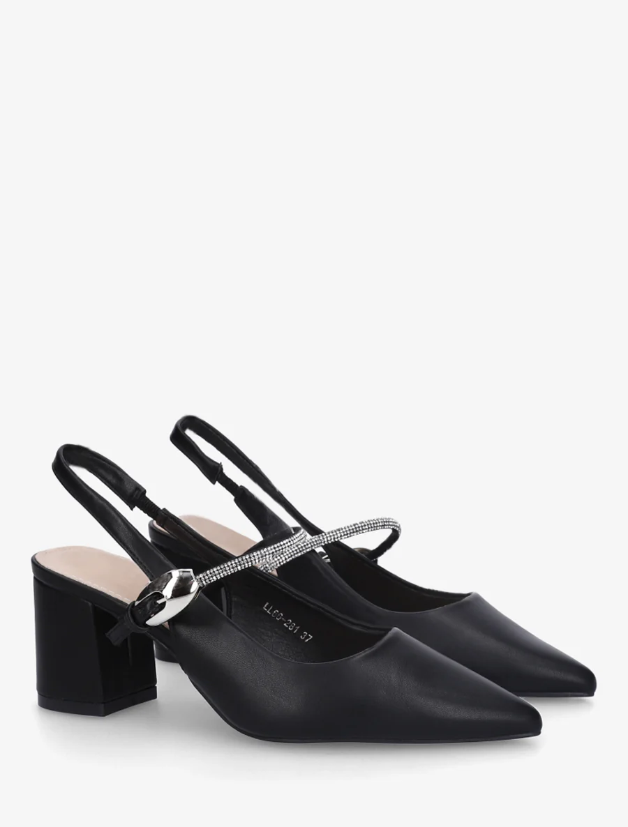 Effen pumps met een bandje met strassteentjes - Zwart - Image 4