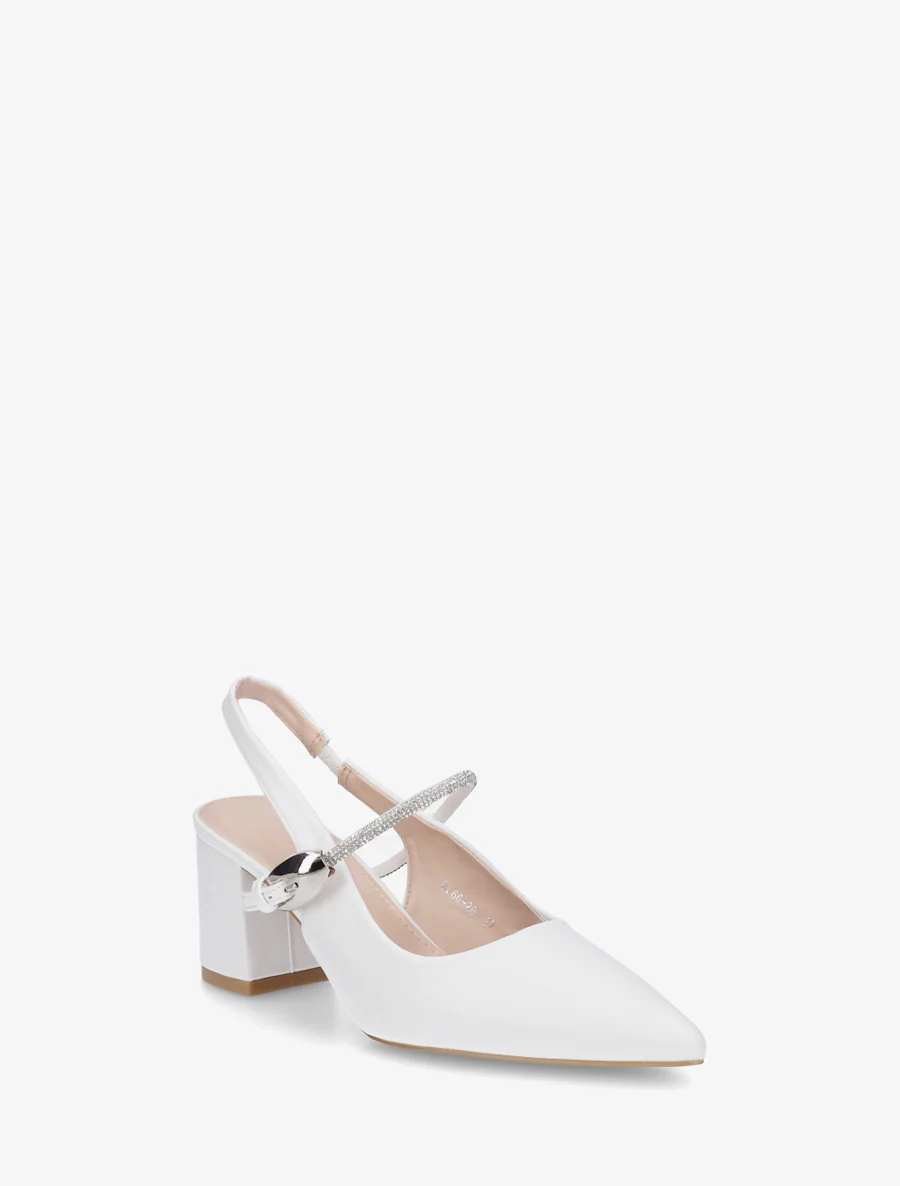 Effen pumps met een bandje met strassteentjes - Wit - Image 2