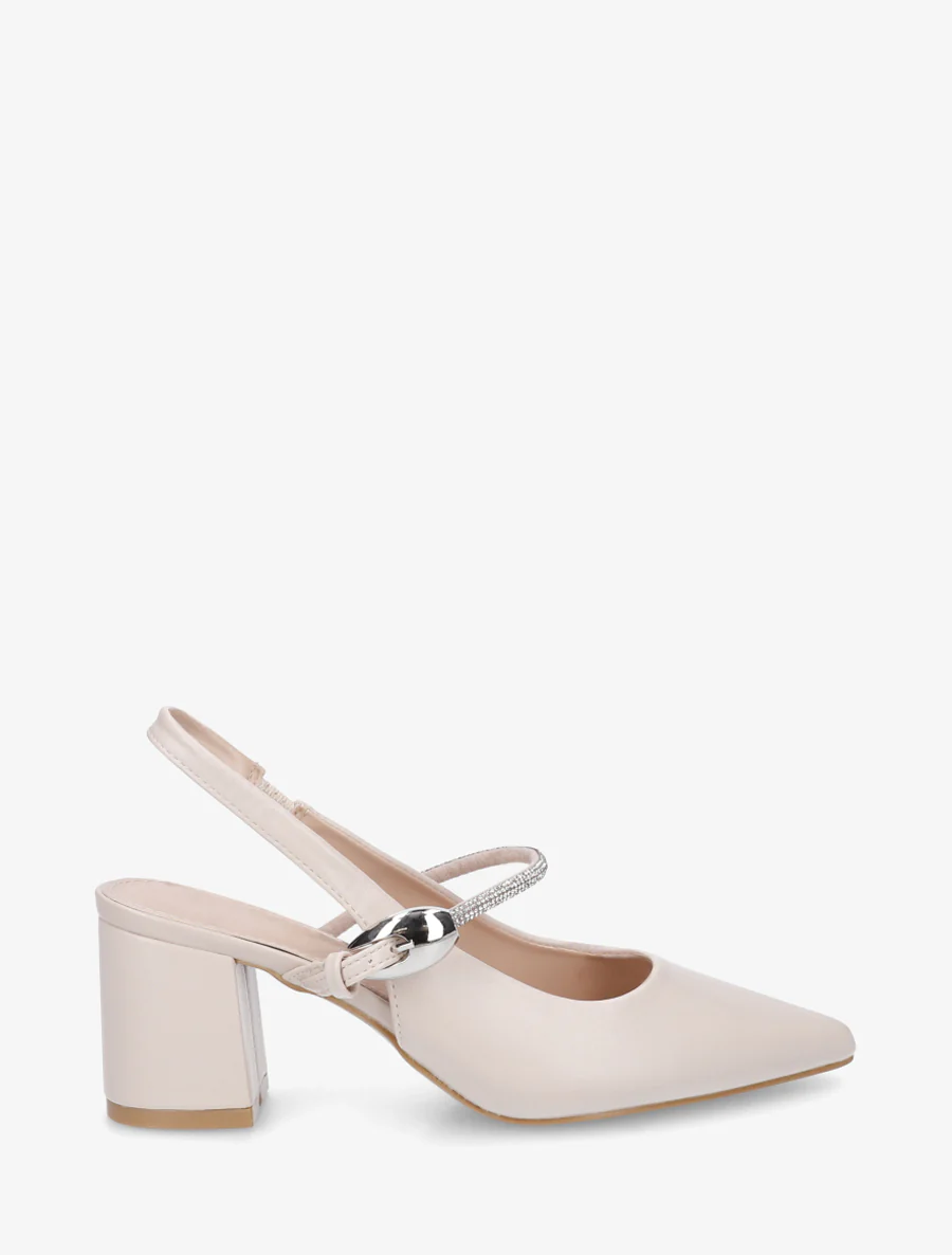 Effen pumps met een bandje met strassteentjes - Beige