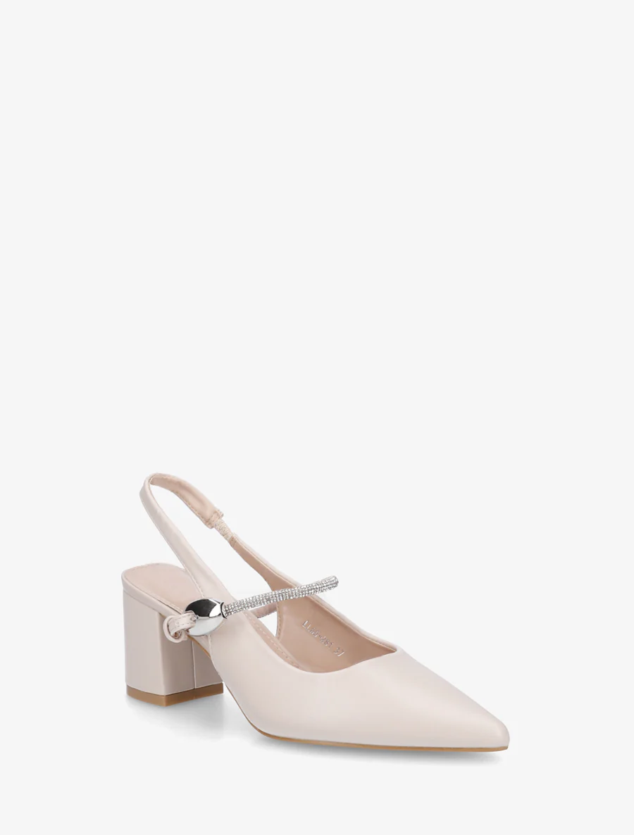 Effen pumps met een bandje met strassteentjes - Beige - Image 2