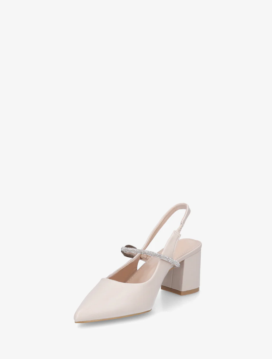 Effen pumps met een bandje met strassteentjes - Beige - Image 3