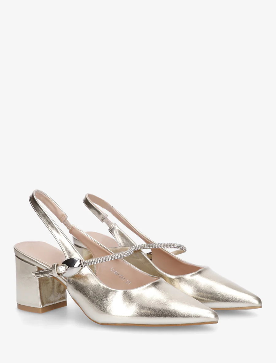 Effen pumps met een bandje met strassteentjes - Goud - Image 4