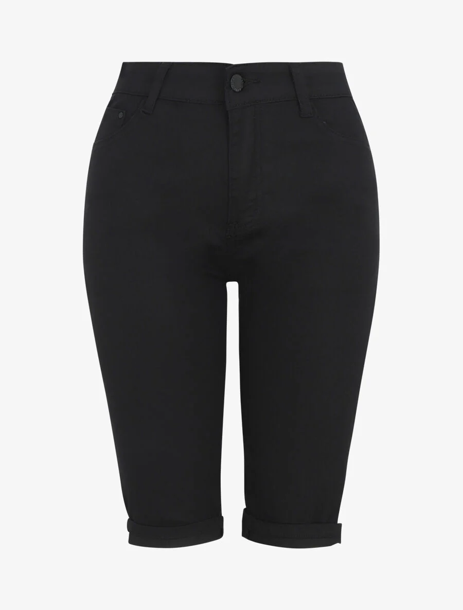 Effen push-up bermuda shorts met zoom - Zwart