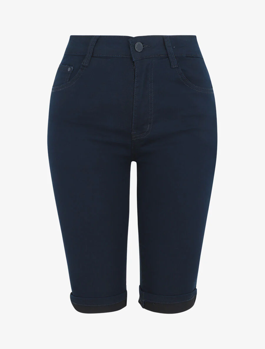 Effen push-up bermuda shorts met zoom - Donkerblauw