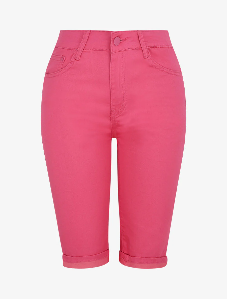 Effen push-up bermuda shorts met zoom - fuchsia