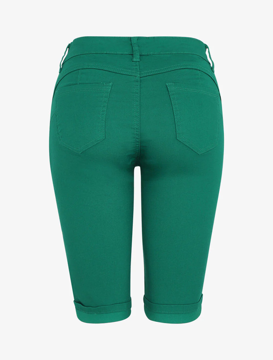 Effen push-up bermuda shorts met zoom - Groen - Image 2