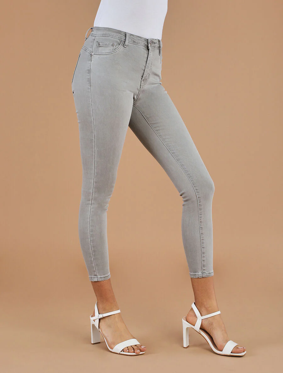 Effen push-up skinny jeans in standaard maat - lichtgrijs - Image 4