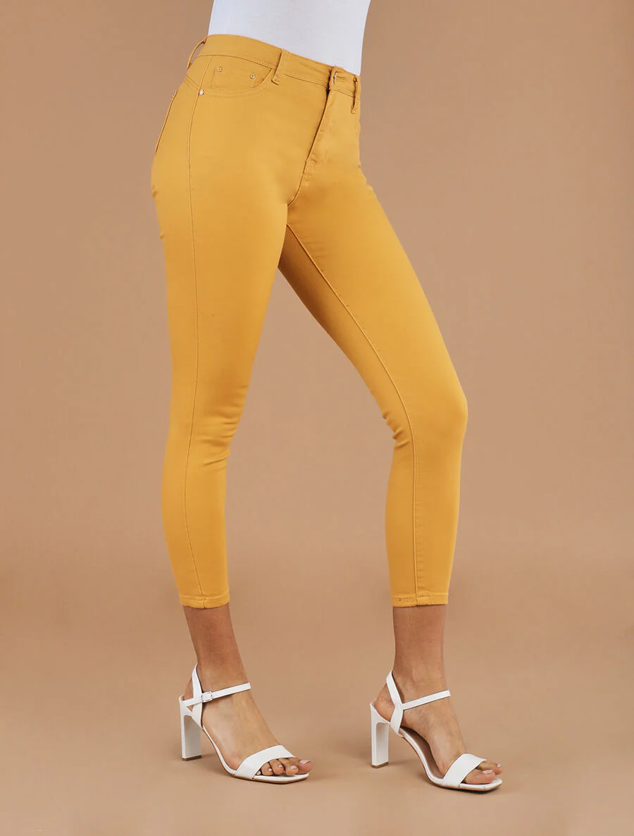 Effen push-up skinny jeans in standaard maat - Mosterdgeel - Image 4