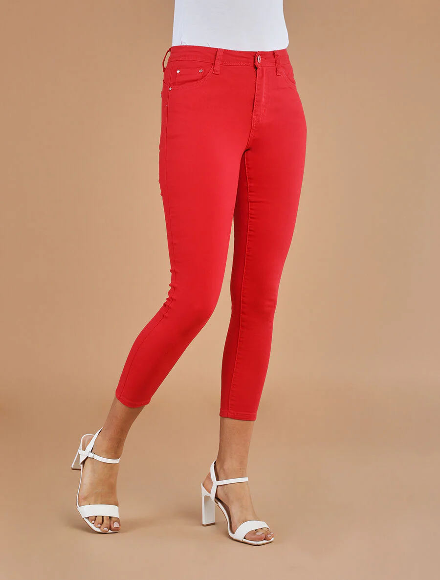 Effen push-up skinny jeans in standaard maat - Rood - Image 4