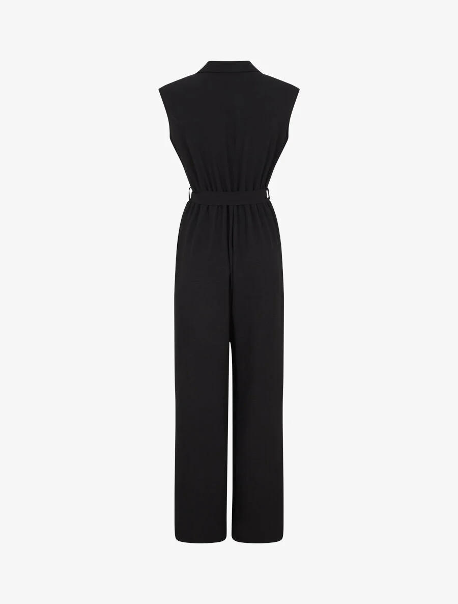 Effen recht gesneden mouwloze jumpsuit - Zwart - Image 2