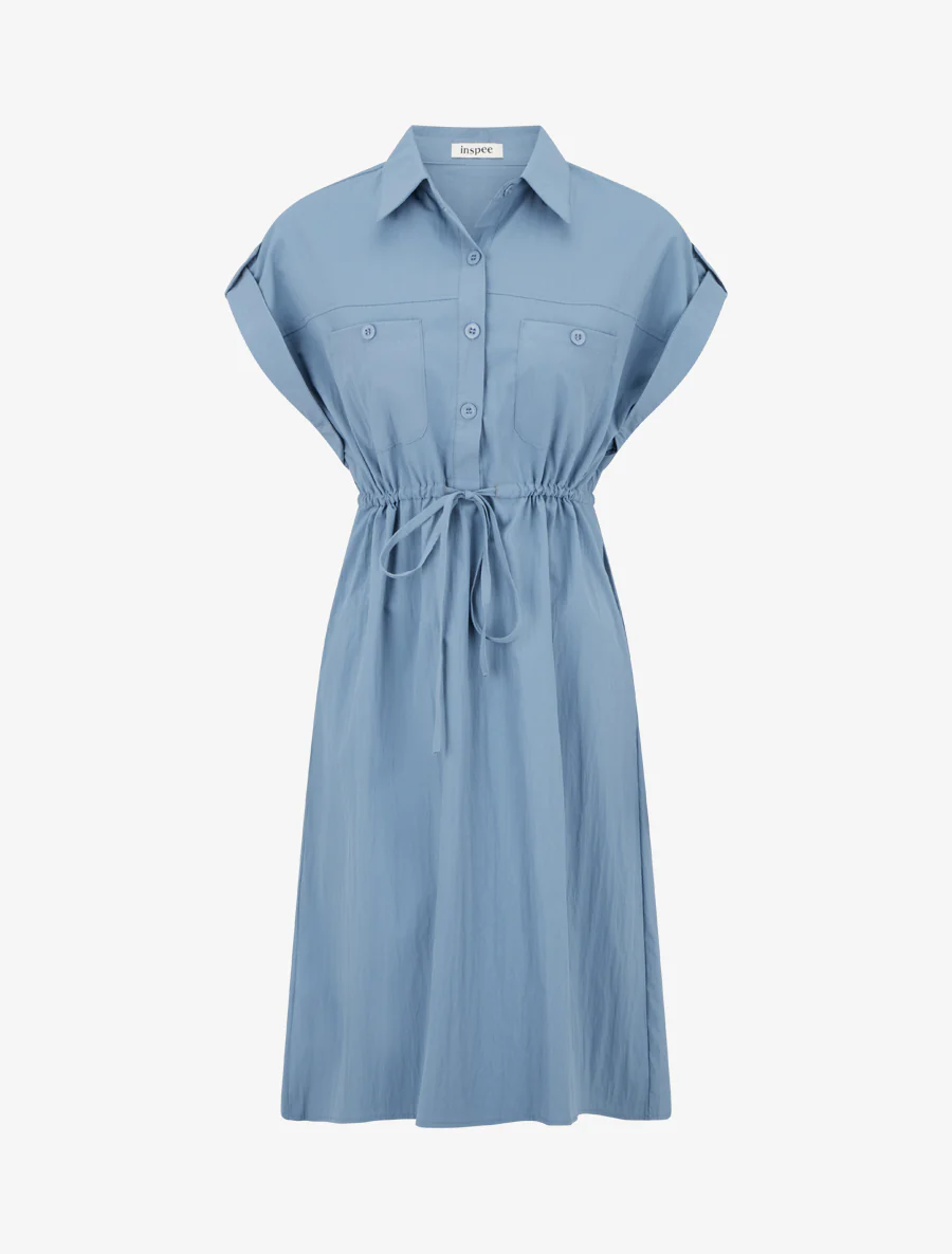 Effen, recht jurk met korte mouwen - Blauw