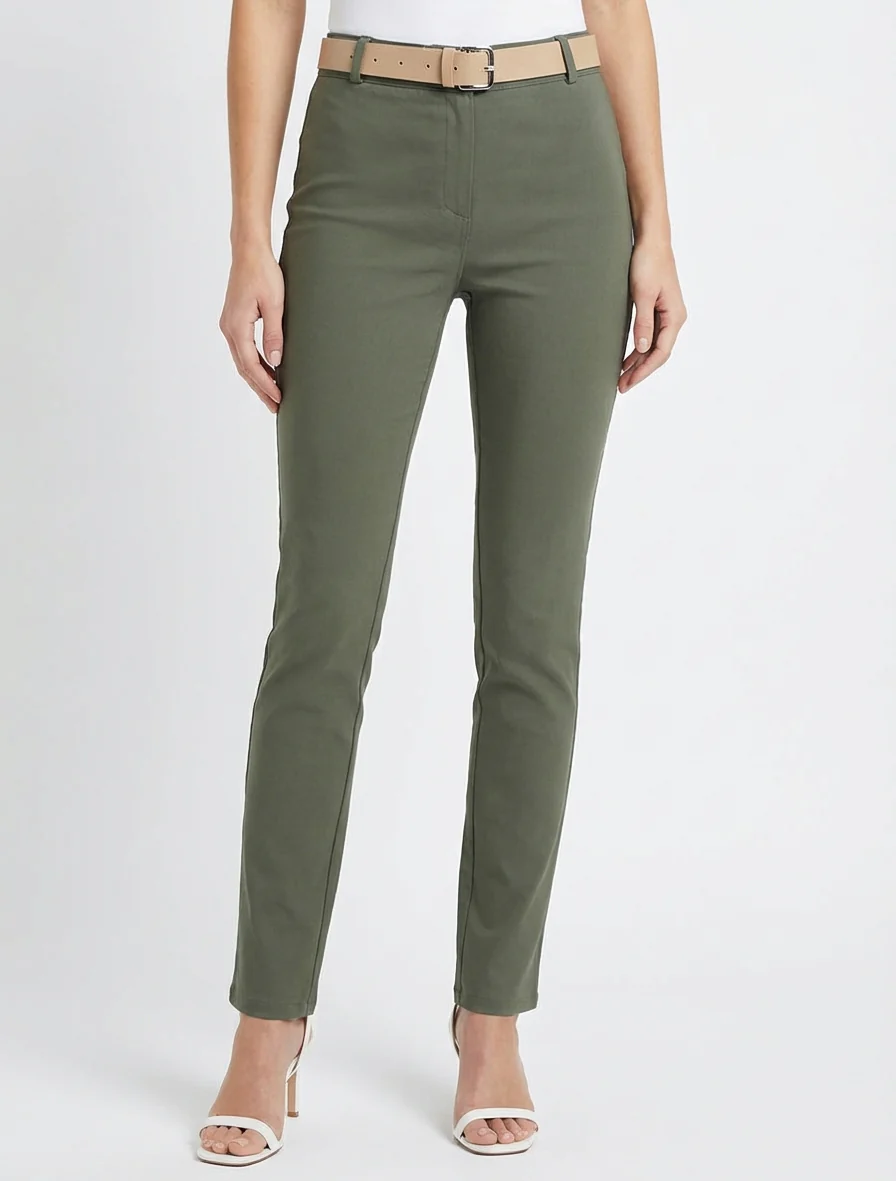 Effen rechte broek - Kaki - Image 4