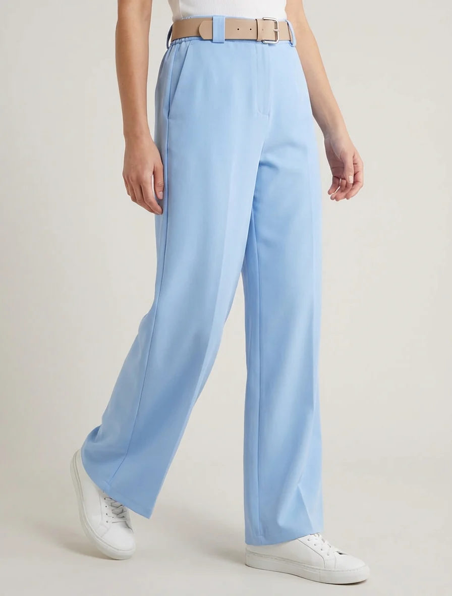Effen rechte elastische broek - Lichtblauw - Image 4