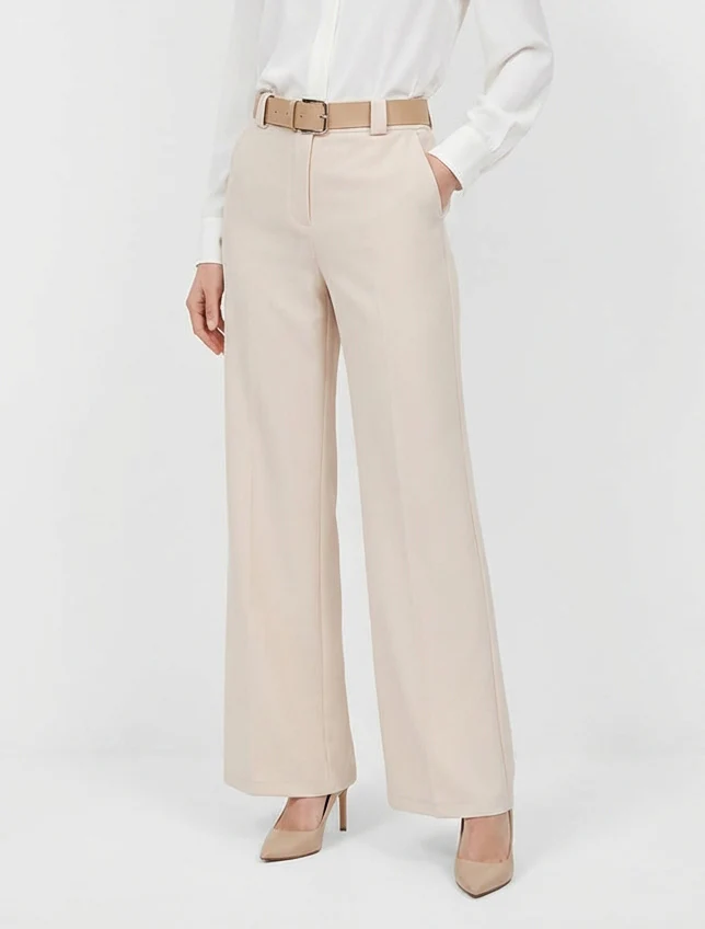Effen rechte elastische broek - Beige - Image 4